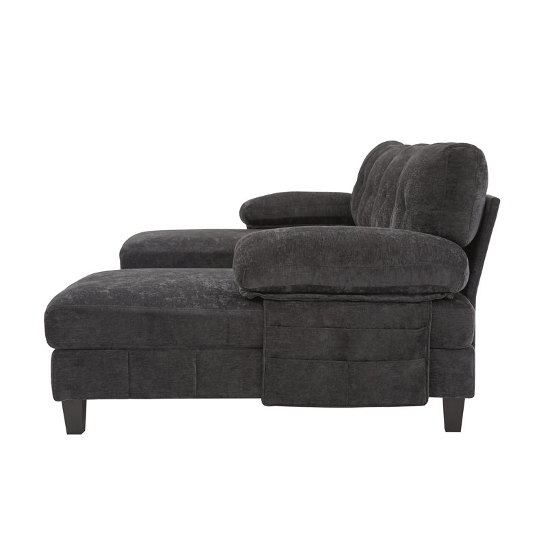 U-Shaped Sectional Sofa 103.5" Chenille Fabric Couch With Dual Chaise Lounges, Storage Pockets And Armrest Pillows For Living Room, Black
