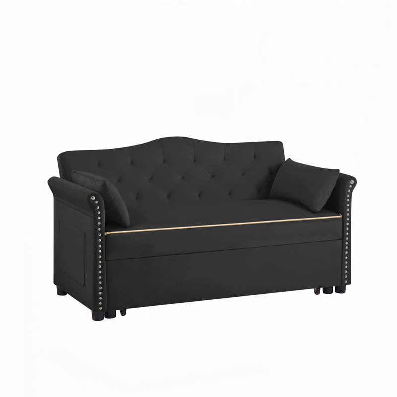 Velvet Sleeper Sofa Bed, Black