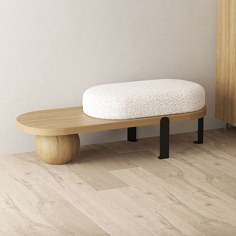 Banc rembourré blanc et brun, 17.72" H x 39.37" W x 13.78" D