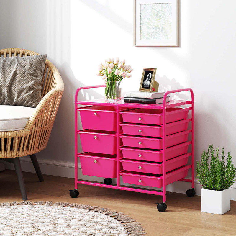 12 bacs de rangement à roulettes, Rose