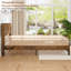 Cadre de lit très grand Farmhouse avec tablette de rangement pour tête de lit, cadre de lit plateforme en bois avec lumières DEL et station de charge, lit en bois brun rustique, aucun sommier nécessaire, structure robuste et silencieuse-1143386386