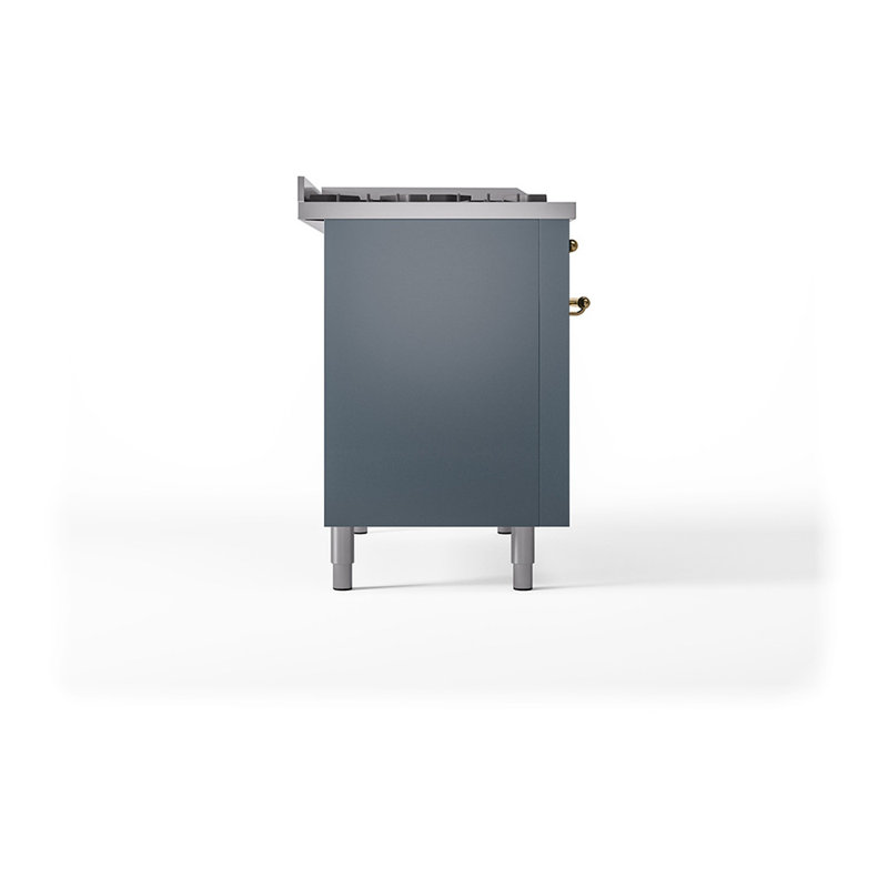 ILVE Nostalgie II Noblesse 48 in Dual Fuel Range, 8 Burner, Griddle, Liquid Propane, Blue Gray/Brass
