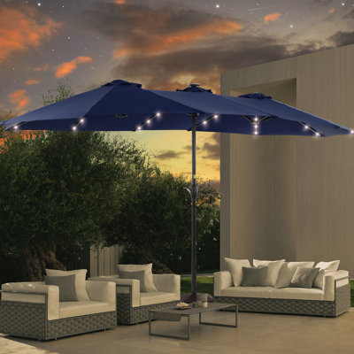 Parasol d'extérieur 15 x 9 pi à DEL double face avec base