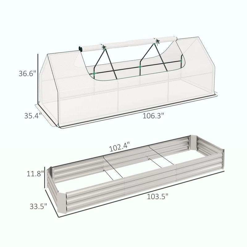 White Galvanized Steel Raised Garden Bed with Mini Greenhouse Cover