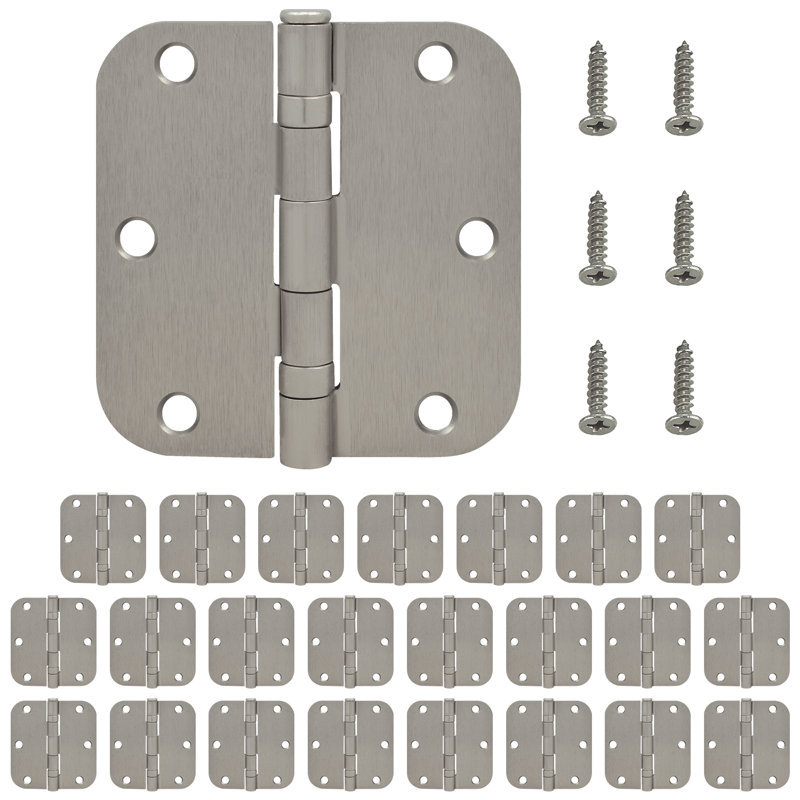 Residential 3 1/2" X 3 1/2" Ball Bearing Door Hinge 5/8 Radius, Satin Nickel