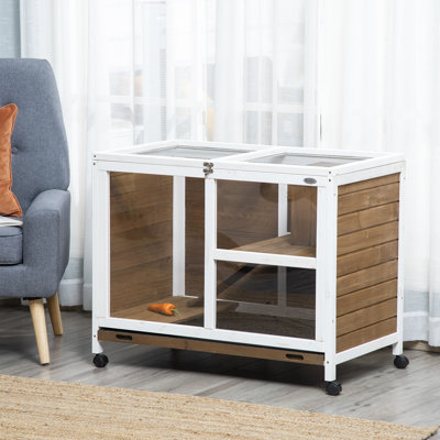 Waterproof Wood Rabbit With Wheels, Desk And Side Table Sized, Brown - User- Soft Interior