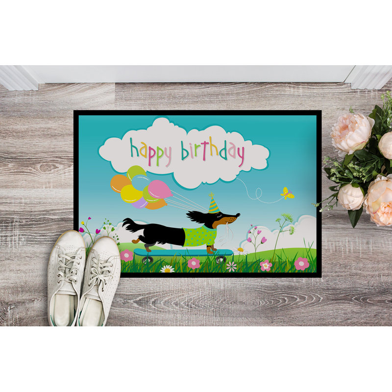 Tapis de porte pour l’extérieur antidérapant joyeux anniversaire teckel, H 0,2 po x l 36 po x P 24 po