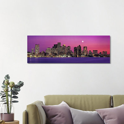 USA, Massachusetts, Boston, View Of An Urban Skyline By The Shore At Night - Wrapped Canvas Panoramic Print