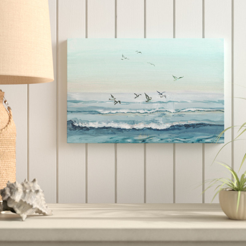 « flying oiseaux », reproduction de peinture à l’acrylique sur toile tendue, H 24 po x l 36 po x P 1,5 po