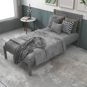 Twin Size Wood Platform Bed with Headboard