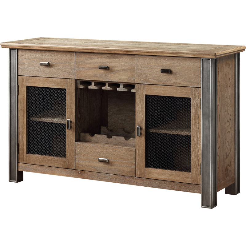 Faylen Transitional 4-Drawer Rectangular Server with Wooden Case-Leg in Maple