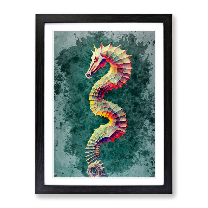 Watercolour Seahorse - Single Picture Frame Painting, Black, 64cm H x 46cm W x 2cm D