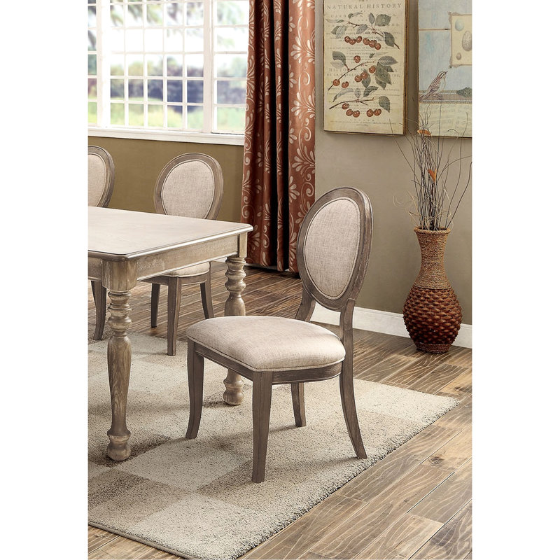 Chaises de salle à manger de style transitionnel, chêne rustique et beige, siège rembourré en tissu, essentiels de cuisine et de chambre 2 pièces beige pour élégance