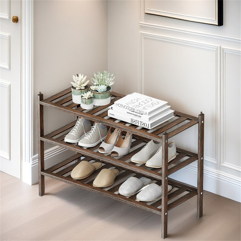 Range-chaussures, une étagère de rangement empilable en bambou à double couche pour les entrées, les couloirs et les armoires