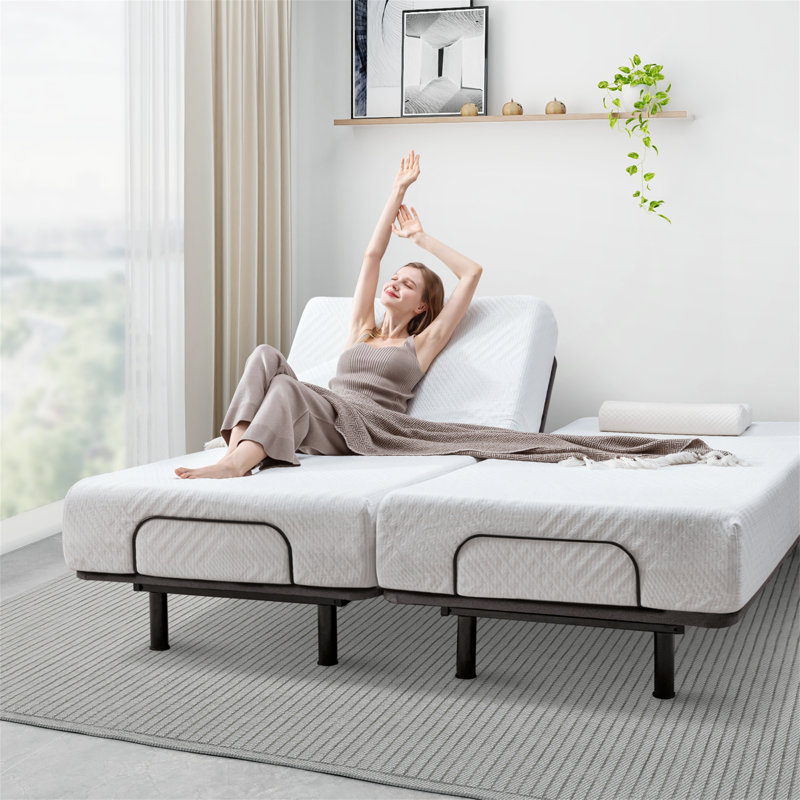 Lit réglable sans gravité avec massage et télécommande sans fil, matelas en mousse viscoélastique de 8 po inclus