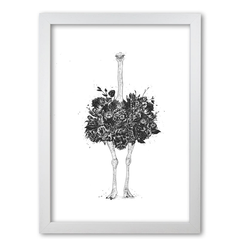 Floral Ostrich 1 Piece Wall Art, 59.4 cm H x 42 cm W x 5 cm D, White Grain