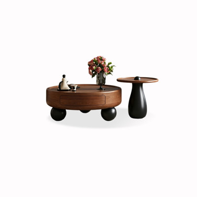 Walnut Solid + Manufactured Wood Round Coffee Table Sets