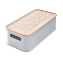 Oloran Open Front Recycled Plastic Bin with Bamboo Lid