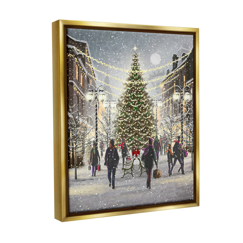 «Town Christmas Tree» par Pip Wilson sur, H 21 po x l 17 po, Cadre flottant métallique doré