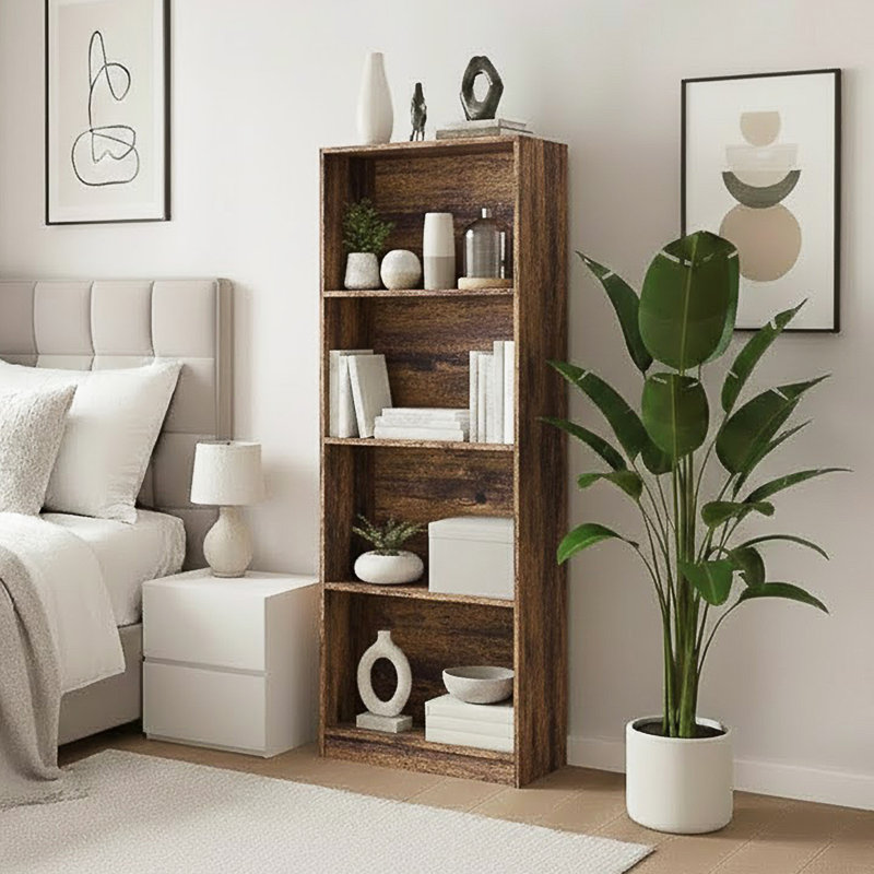 142cm H x 60cm W Standard Bookcase, (4 Shelves) 142cm. H x 60cm. W x 24cm. D, Dark Wood