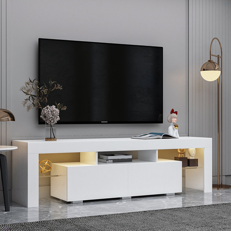 Modern TV Stand, 20 Colours LED TV Stand W/Remote Control Lights