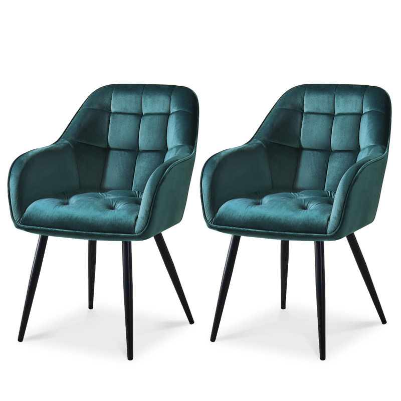 ELUCHANG Kitchen Dining Chair Set of 2 with Arms, Backrest, Velvet Thick Padded Upholstered, Vanity Chair, for Dining Room, Living Room, Dressing Table, Lounge