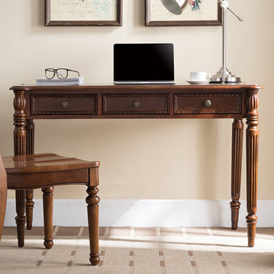 Nut-Brown Rectangular Solid Wood with 3 drawers desk