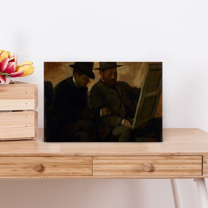 Paul Lafond et Alphonse Cherfils examinant un tableau, vers 1878-1880. Estampe d'art mural contemporain abstraite impressionniste.