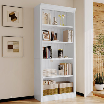 Bibliothèque de 83,4 po de hauteur avec bibliothèque à 5 niveaux et tablettes de rangement