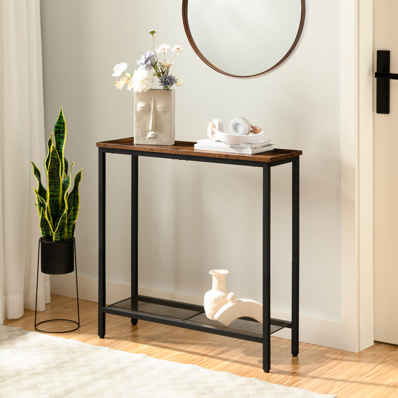 Mizpah 29.5'' Console Table Sofa Table with Shelf, Rustic Brown