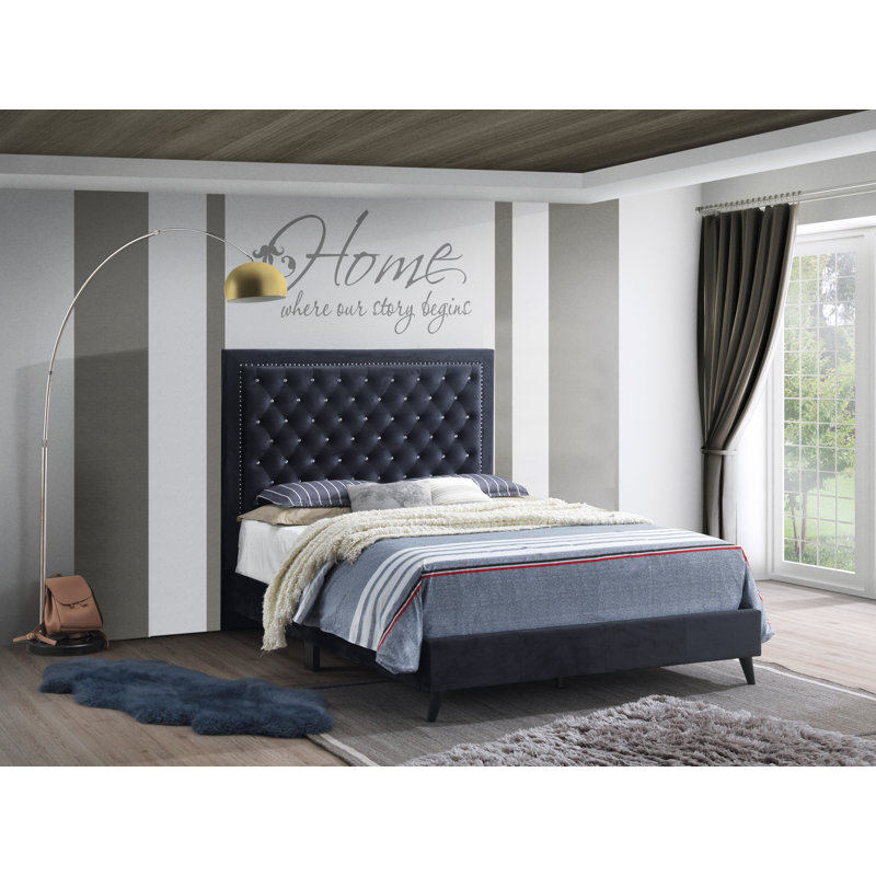 Janiya Upholstered Platform Bed, Black, King