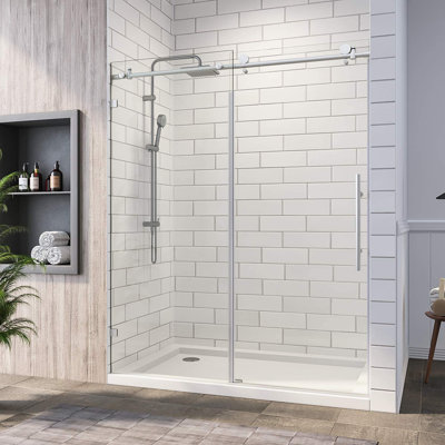 46'' - 48'' W x 76'' H Single Added Frameless Shower Door with Clear Glass
