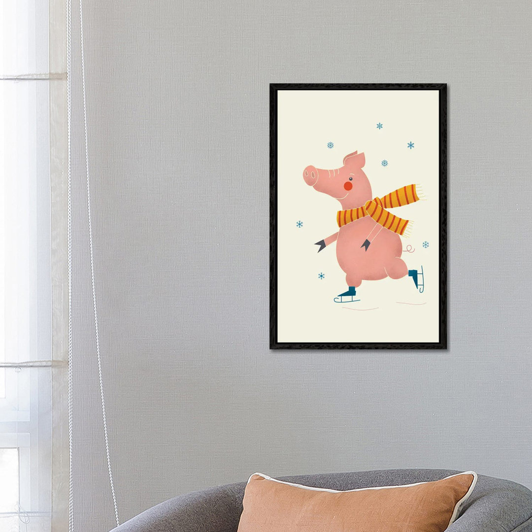 Ice Skating Pig von Show Me Mars - Galerie-verpackte Leinwand Giclée auf Leinwand