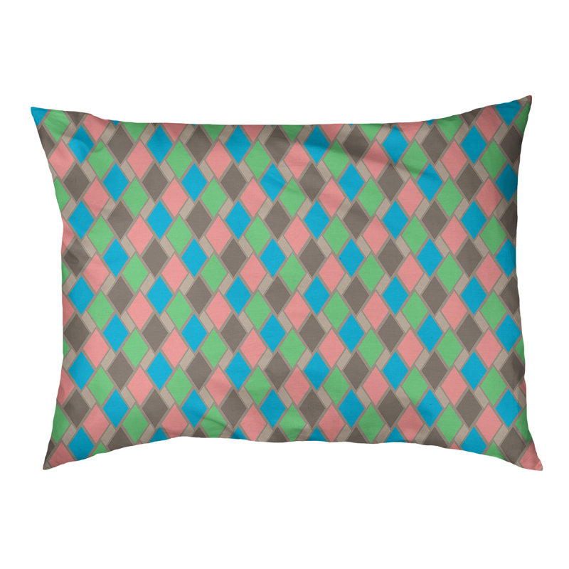 Coussin de diamants rétro Byrge, Moyen (L 29,5 po x P19,5 po x H 9,5 po), Brun / bleu sarcelle / corail