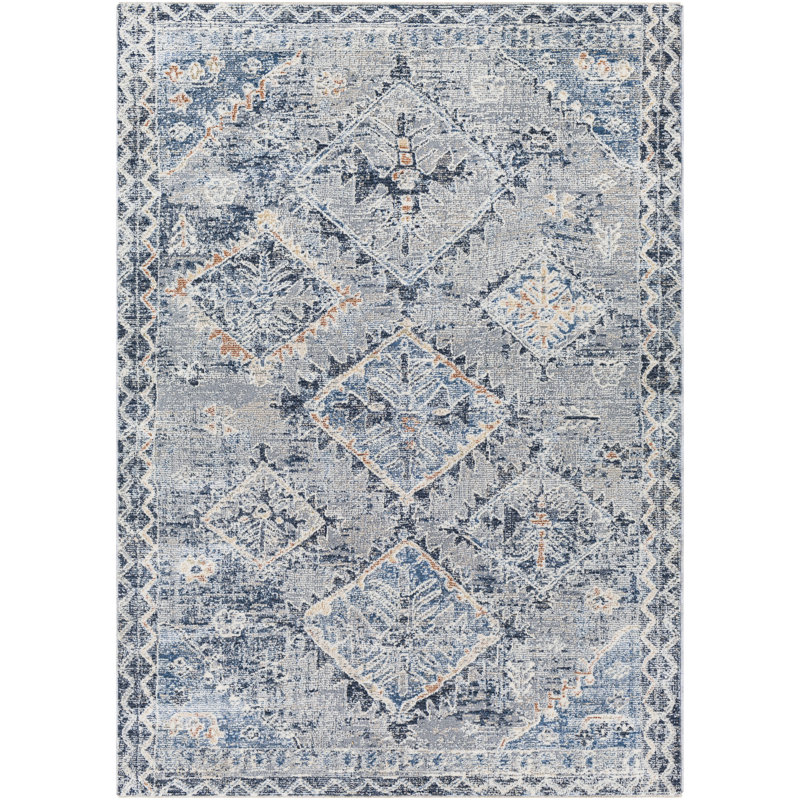 Tapis ivoire / bleu Diezel, Rectangle 2 pi 3 po x 3 pi 8 po