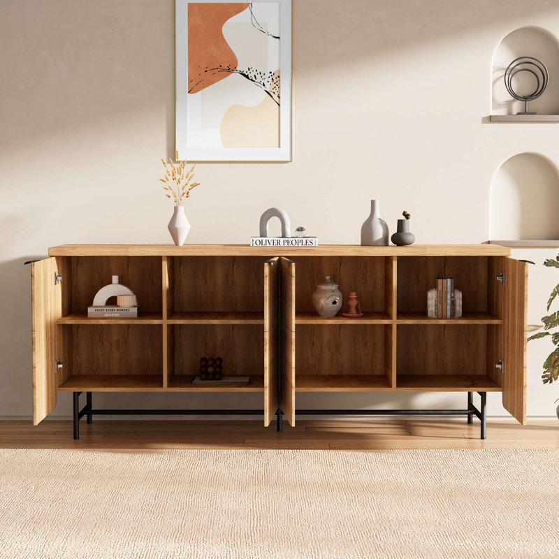 Buffet de cuisine moderne scandinave avec porte et alcôve, avec lumières DEL