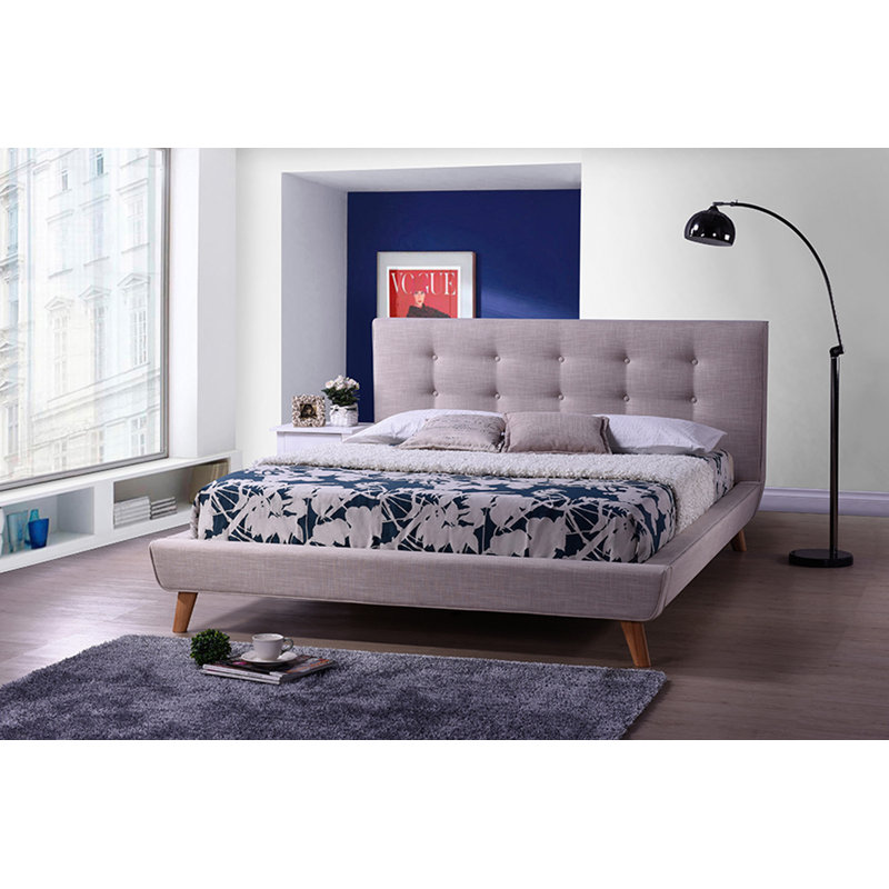 Lit plateforme tapissier Johnnell, Beige, Grand