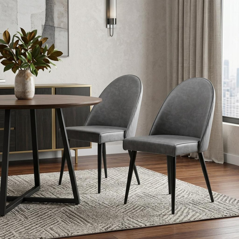 Ensemble de deux chaises d'appoint de salle à manger en similicuir gris et noir