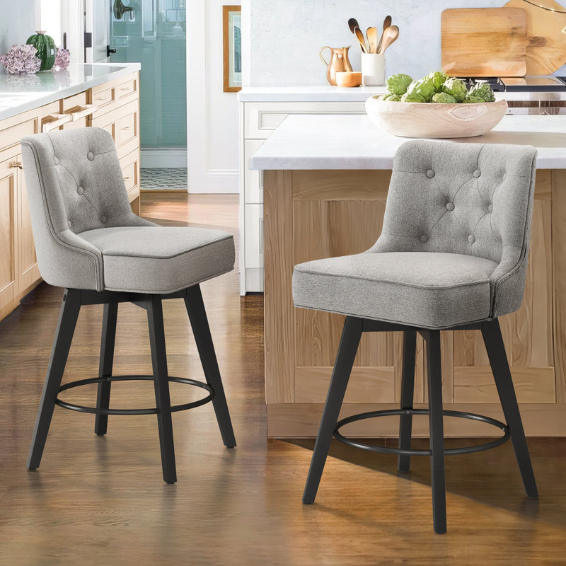 Bianny Swivel Upholstered Counter Stool, Grey/Linen Blend