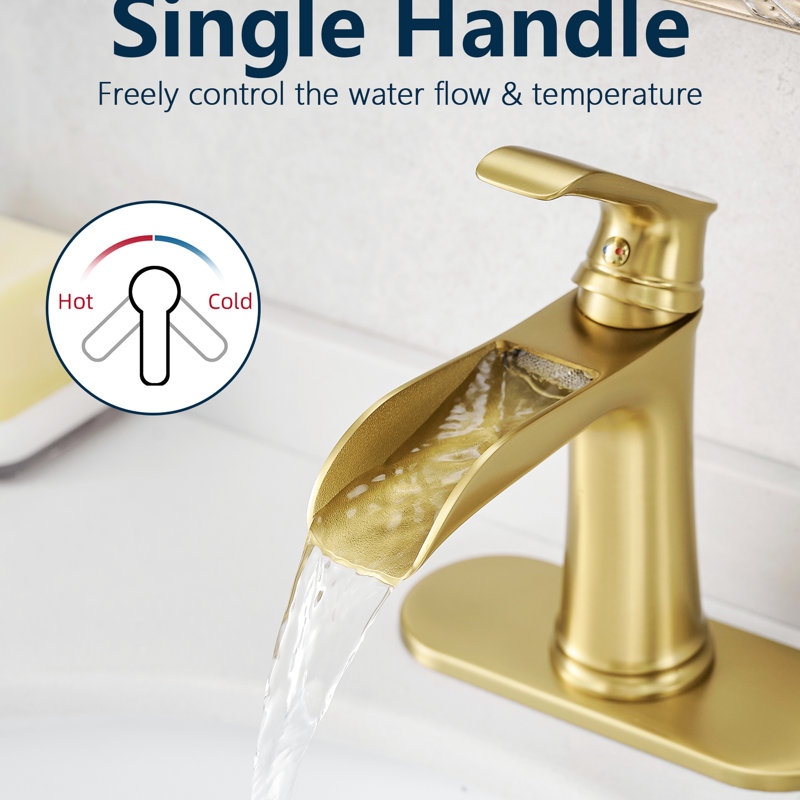 Robinet de salle de bain moderne, finition or brossé, fixation sur plateau, débit en cascade, robinet de robinet à cartouche, style, or, remplissage en céramique