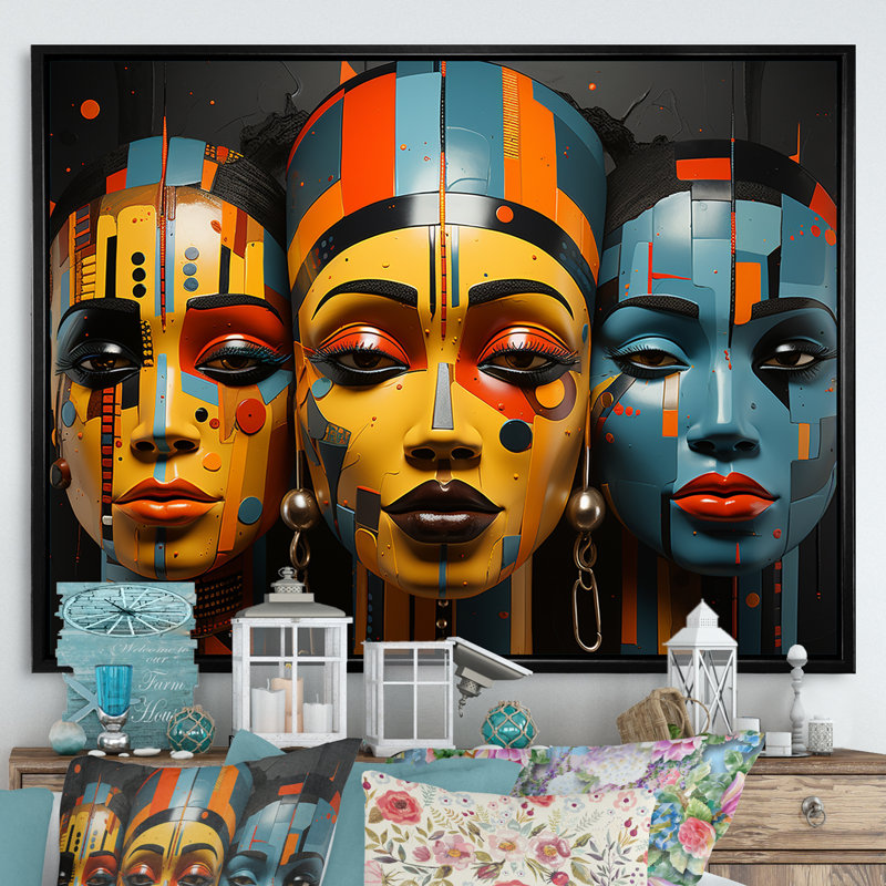 Minimalisme, tribus d'Afrique, femmes III, H 24 po x l 32 po x P 1 po, Cadre flottant noir