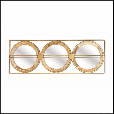 3 Mirror Piece Wall Mirror In Gold Rectangular Frame, Home Wall Decor For Bedroom And Living Room