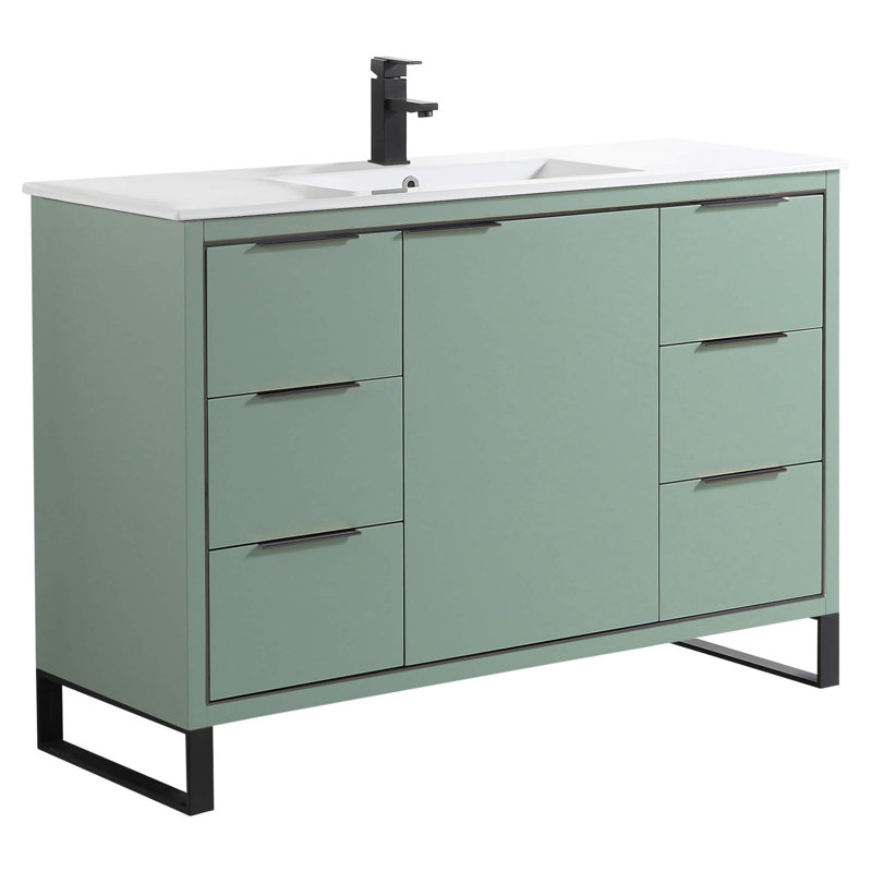 48" Single Bathroom Vanity Set, Matte Black, Mint Green