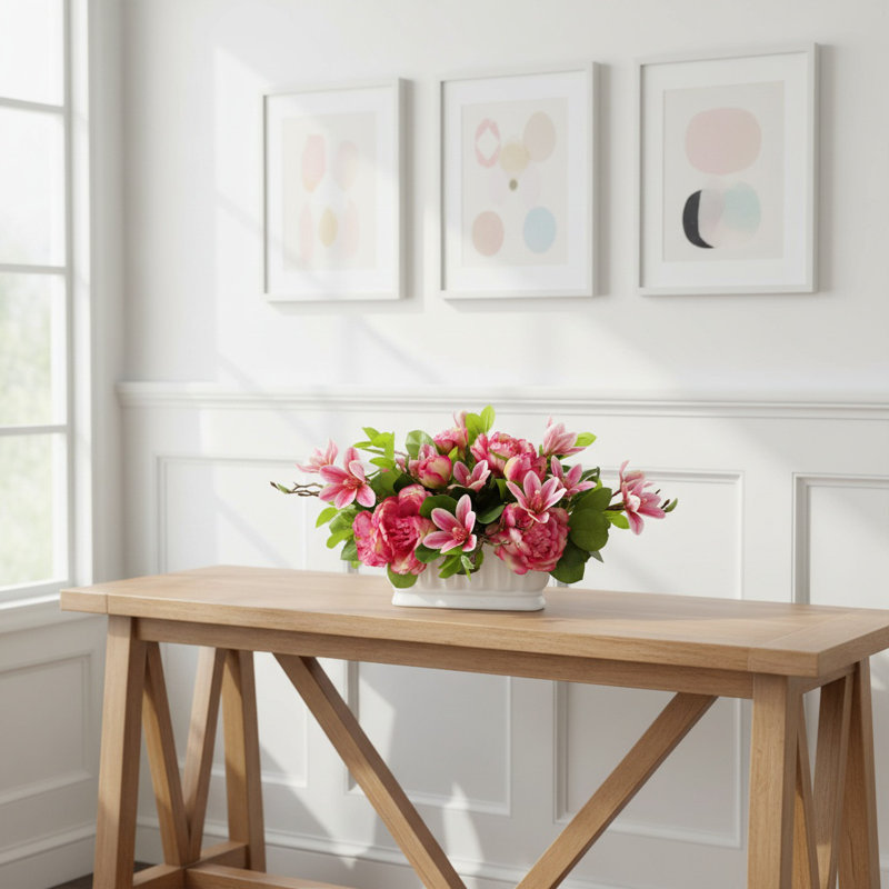 Peony and Magnolia Arrangement in a Ceramic Pot