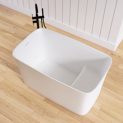 47'' Japanese Freestanding Tub Solid Surface Rectangular Soaking Bathtub With Seat