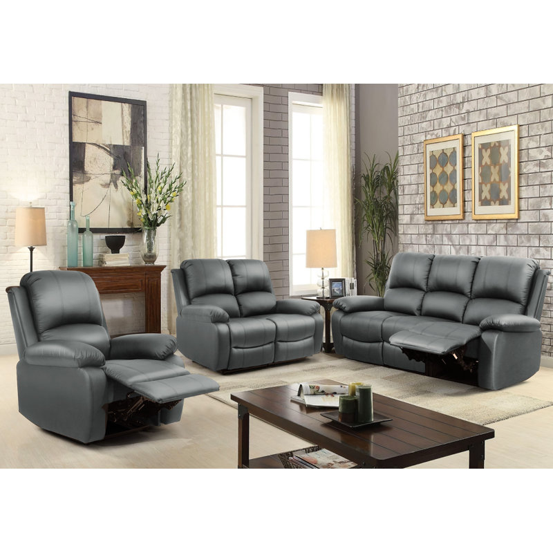 Mikaal 3 - Piece Faux Leather Living Room Set, Dark Gray