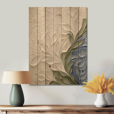 Ocean Currents Abstract Botanicals Flowers - Modern Blue Wood Print On Natural Pine Wood
