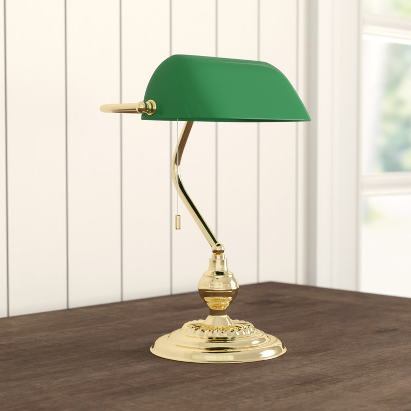 Arata Metal Bankers Lamp, Lacquered Green/Brass