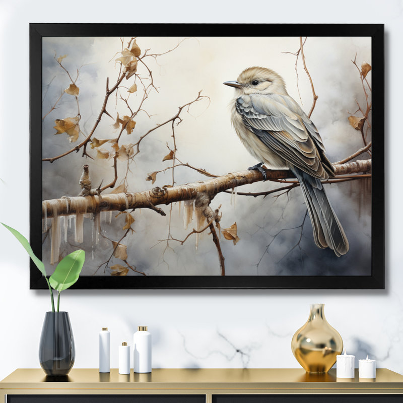 " Bird Silent Watcher IV ", 12" H x 20" W x 1" D, Black Picture Framed