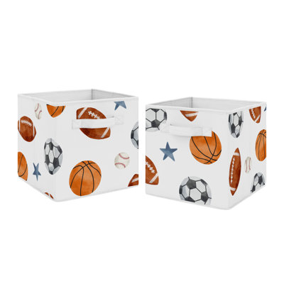 Watercolor Sports Theme Brushed Microfiber Fabric Storage Bin (Set of 2)